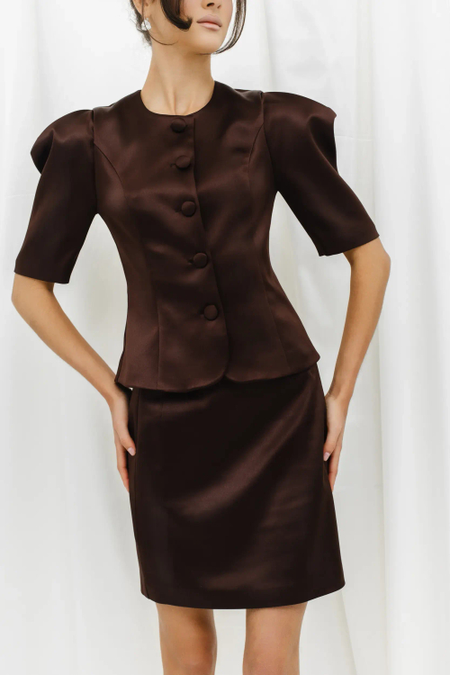Юбка из атласа мини шоколадная