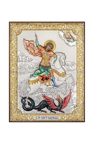 Георгий Победоносец, икона прямоугольная без рамки, красное дерево, эмаль 175х225