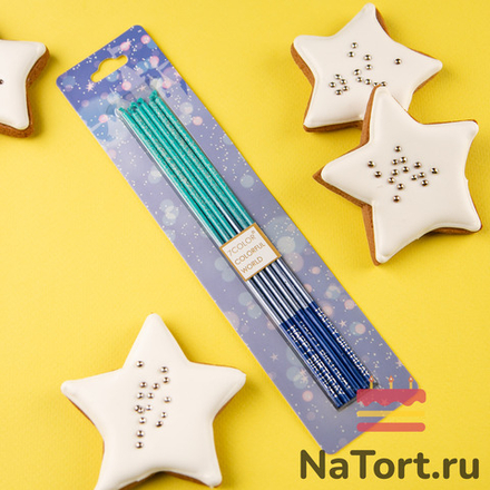 Набор свечей для торта «Перламутр» (градиент голубой, 16 см) 6 шт