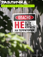 Табличка для частной территории "Опасно, не есть не пить и не курить на территории", на дом, для участка, организаций, предупреждающая, 40х30 см, Silver Plane x Айдентика Технолоджи