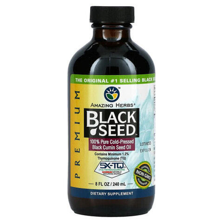 Растительные масла Amazing Herbs, Black Seed, 100% чистое масло холодного отжима из семян черного тмина, 240 мл (8 жидк. унции)