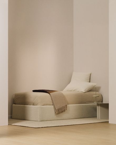 Основание кровати Nelzi с боковым открыванием из шенилла цвета экрю для матраса 90 x 200 см