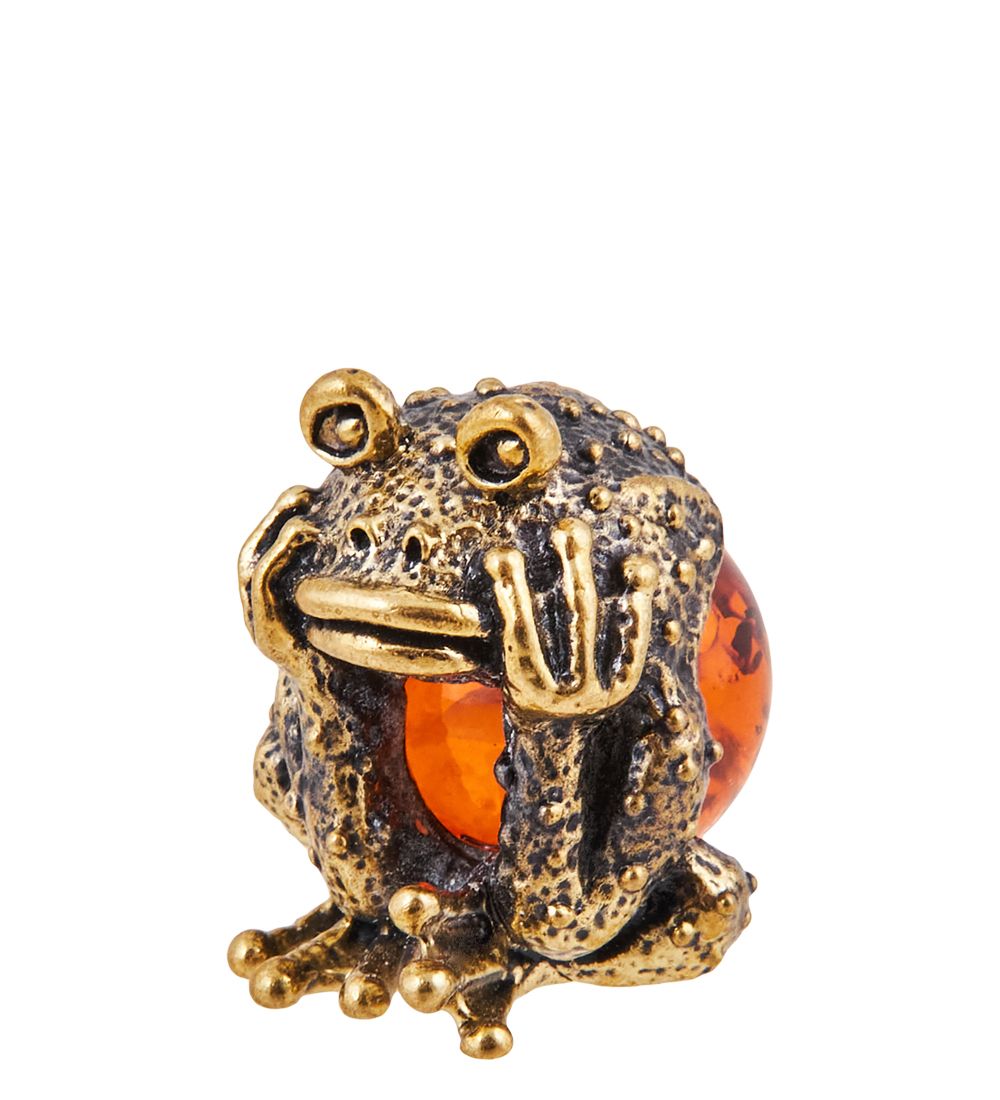 Народные промыслы AM-3692 Фигурка «Лягушка Надоело» (латунь, янтарь)