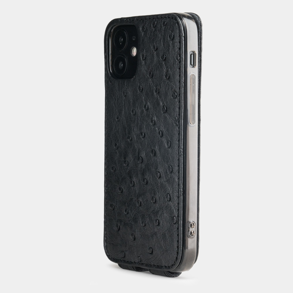 Чехол для iPhone 12 Mini из натуральной кожи страуса, черного цвета