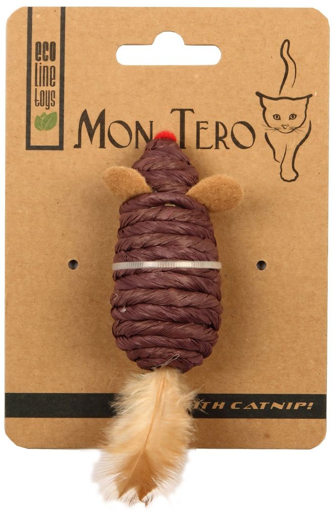 MON TERO ECO Игрушка для кошек, Мышь с перьями и кошачьей мятой, фиолетовая, 7.6 см