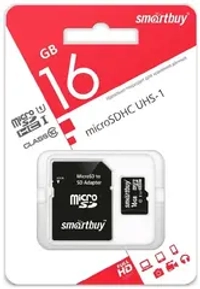 Карта памяти MicroSD 16-GB Smartbuy Class 10 с адаптером