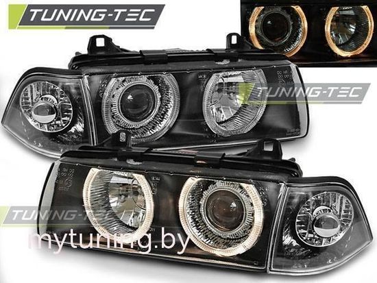 Передние фары Bmw 3 E36 angel eyes black
