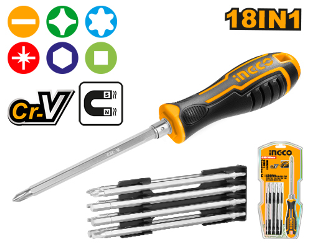 Отвертка со сменными насадками 18 в 1