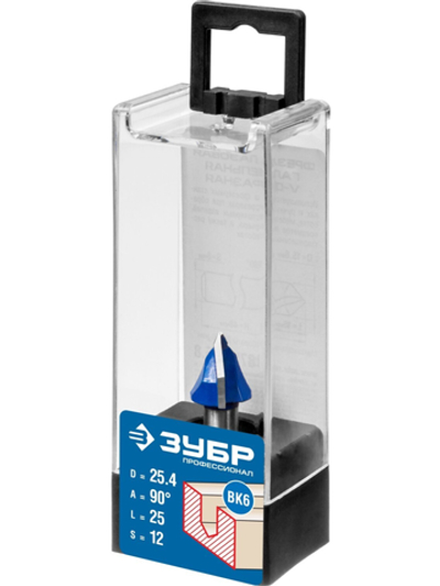 ЗУБР 25.4 x 25 мм, угол 90° мм, фреза пазовая галтельная V-образная, Профессионал (28752-25.4)