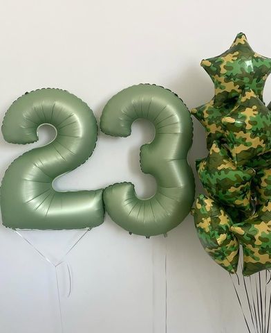 Набор из шаров звезды камуфляж с цифрами на 23 февраля