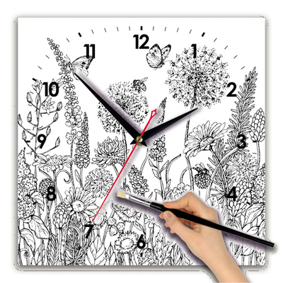 Часы раскраска сложная "Луговые цветы" Декор для дома, подарок