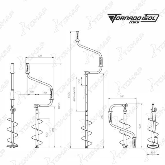 Ледобур ТОРНАДО-М2 ф150 МИНИ левое вращение, без чехла (LT-150LM-1) Тонар