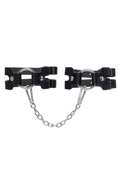 Черные кожаные оковы из двух ремешков (Цвет: черный)