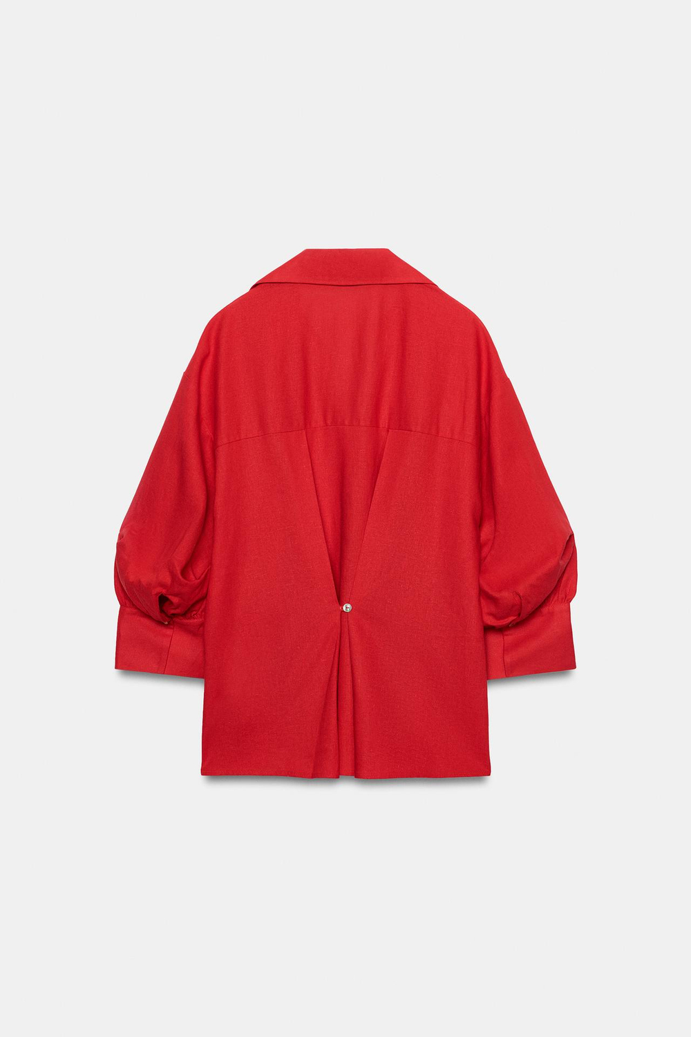 ZARA РУБАШКА ИЗ СМЕСОВОГО ЛЬНА С ОБЪЕМНЫМИ РУКАВАМИ, КРАСНЫЙ