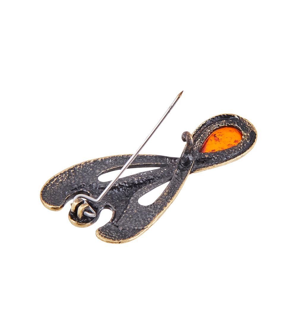 AM-3790 Брошь «Ангел Хранитель» (латунь, янтарь)