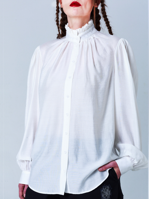 Блуза женская из тенсела и шелка "Крестьянская". Сливочный