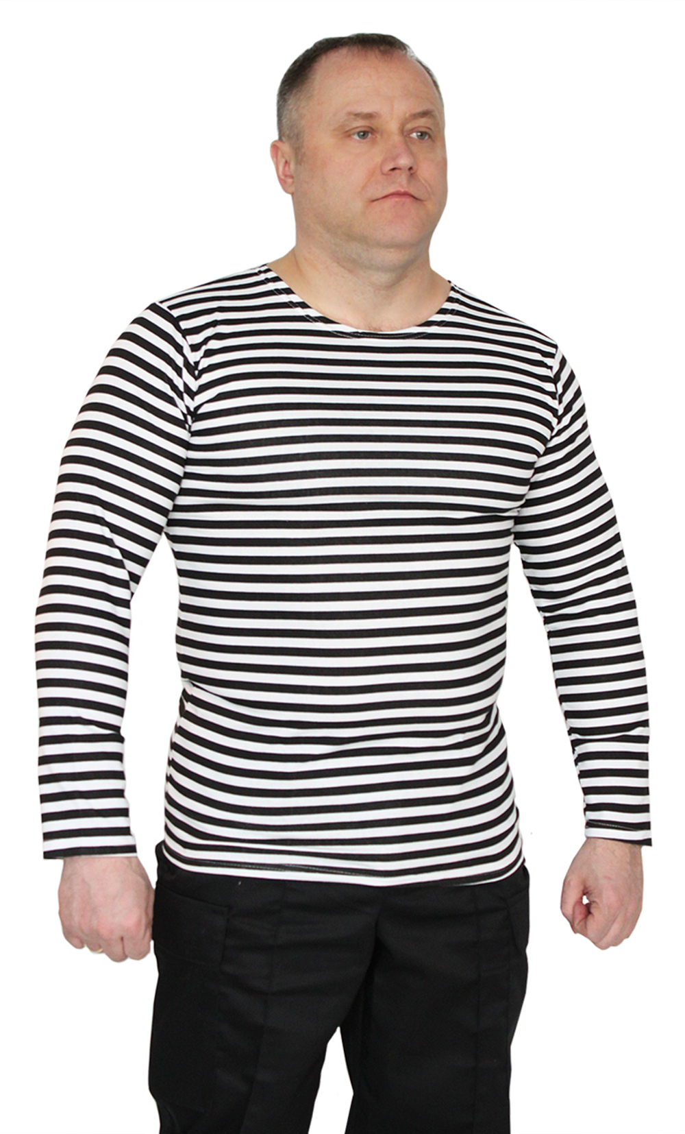 Тельняшка 2-х нитка черная полоса с начесом