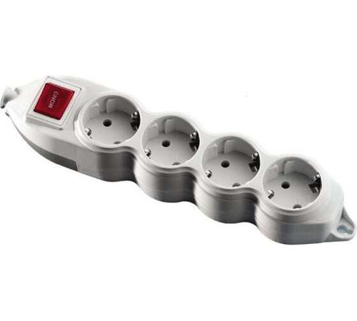 S304 Колодка 4 гнезда,с выключателем и  заземляющими контактами