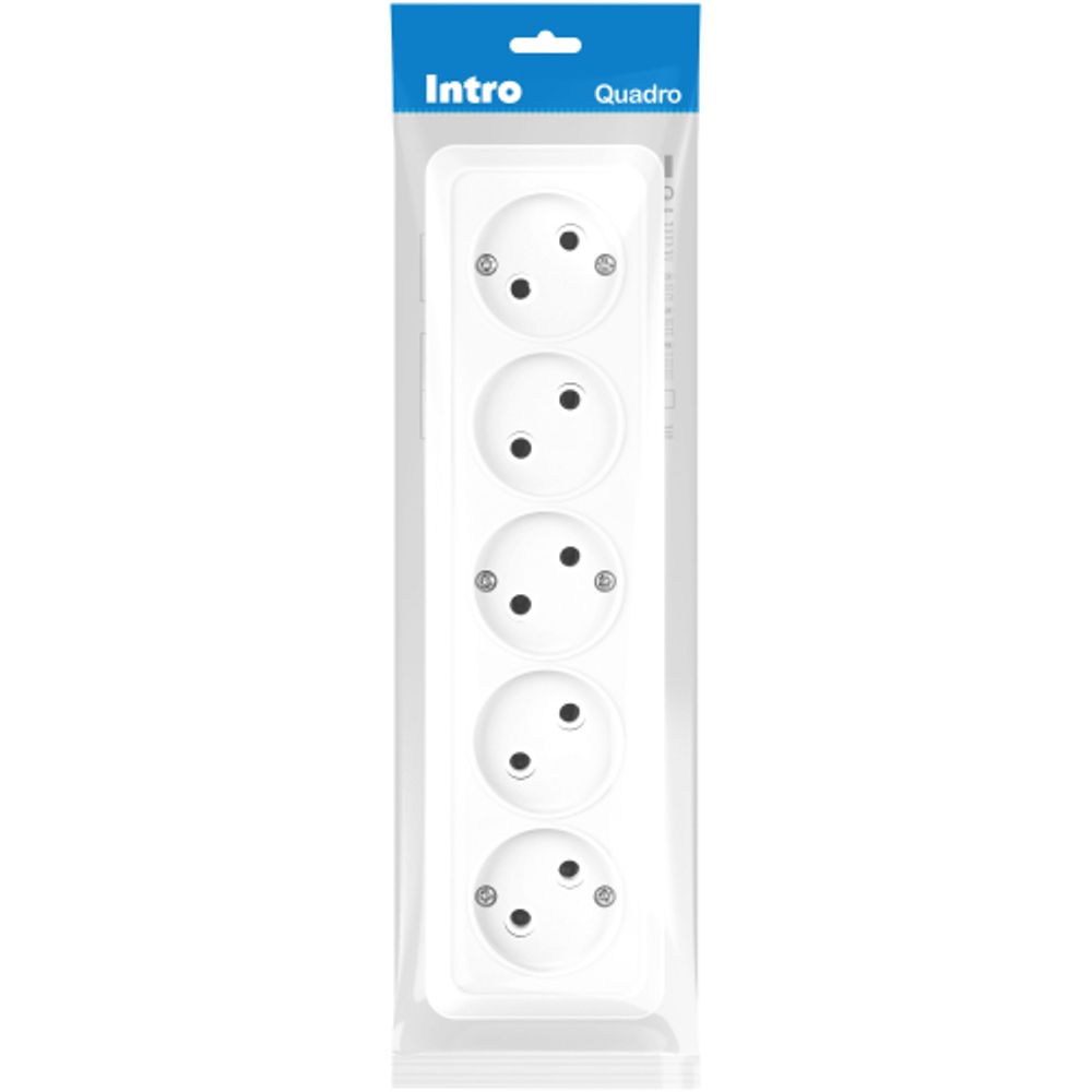 Розетка Intro Quadro 2-209-01 без заземления пятиместная 5х2P 16А-250В IP20 ОУ белый