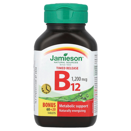 Jamieson Vitamins, Витамин B12, замедленное высвобождение, 1200 мкг, 80 таблеток
