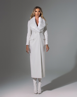 Женское шерстяное пальто с мехом