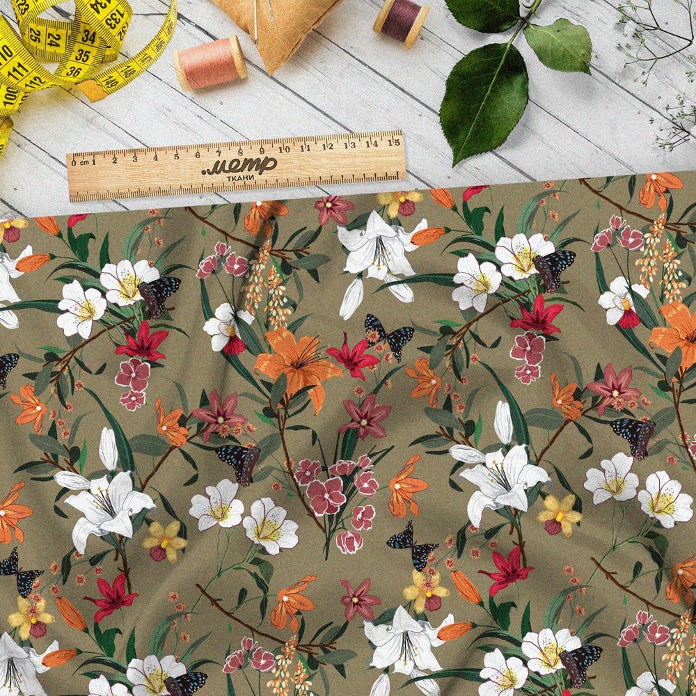 Ткань атлас орнамент цветов