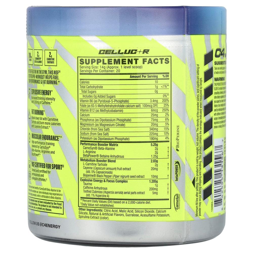 C4 / Cellucor, C4® Sport Ripped, предтренировочный комплекс, со вкусом снежного кокоса, 280 г (9,9 унции)