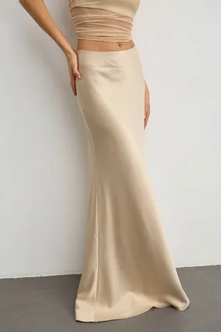Юбка макси из атласа цвета шампань