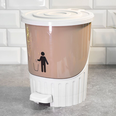 Ведро для мусора 8л с педалью, цвет молочный-кофейный