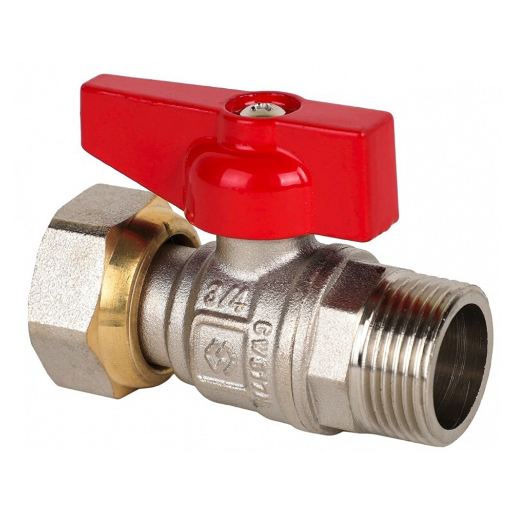 Кран латунный шаровой MVI BV.531, DN 15, PN 40, никелированный, полнопроходной, бабочка, штуцер-накидная гайка