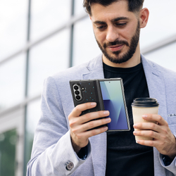 Чехол из кожи для смартфона Samsung Galaxy Z Fold 7, серия Stex Series (версия с вращающейся на 360 подставкой) от Dux Ducis