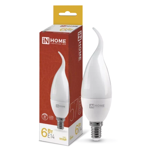 Лампа светодиодная LED-СВЕЧА НА ВЕТРУ-VC 6Вт 230В Е14 3000К ТЕПЛЫЙ ЦВЕТ 540Лм IN HOME