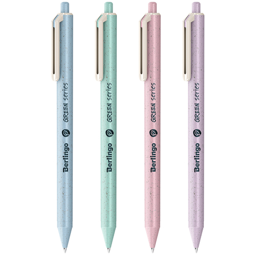 Ручка шариковая автоматическая Berlingo "Green Series" 0,7мм, синяя, корпус ассорти