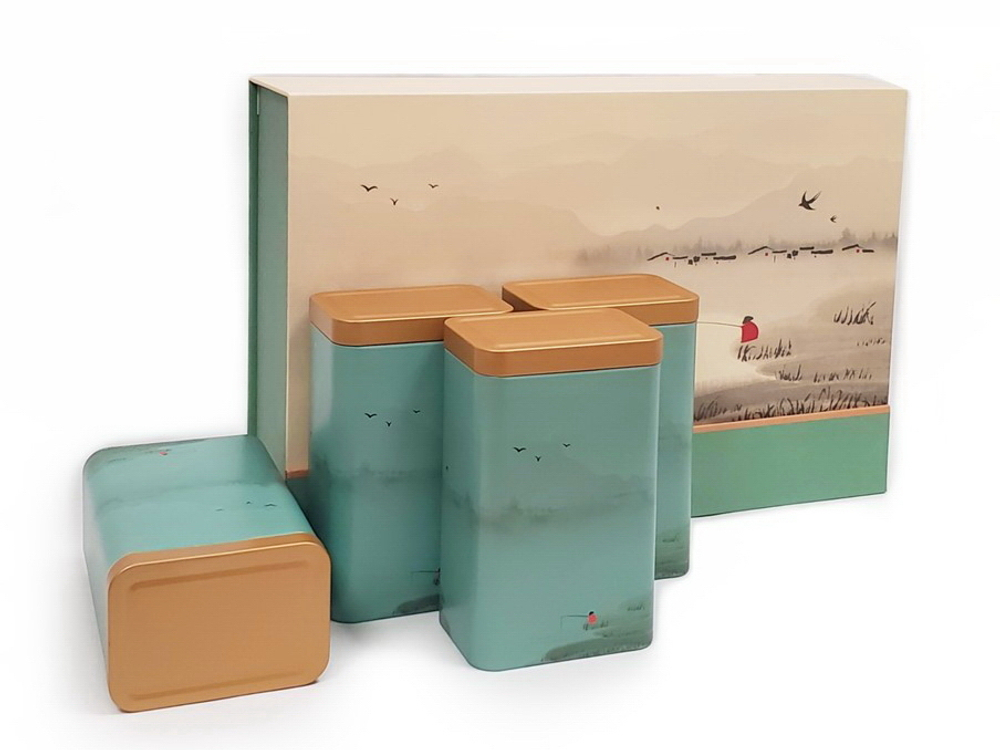 269130 Набор подарочный "Рыбак" 4 банки, размер 14*9*6см, коробка, сумка, карт/бумага/ жесть