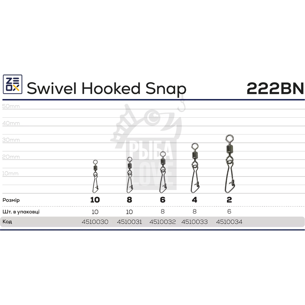 Карабин Застежка с вертлюгом ZEOX Swivel Hooked Snap 222BN