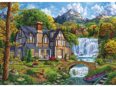 Алмазная мозаика 30х40см. "Домик у большого водопада" блест.с полн.заполнен.на подрам. (Арт.НД-0542)