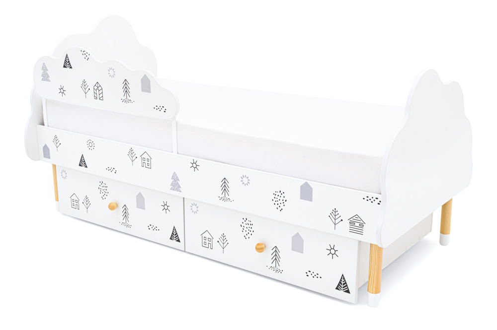 Детская кровать Бельмарко Stumpa Облако Домики ч/б