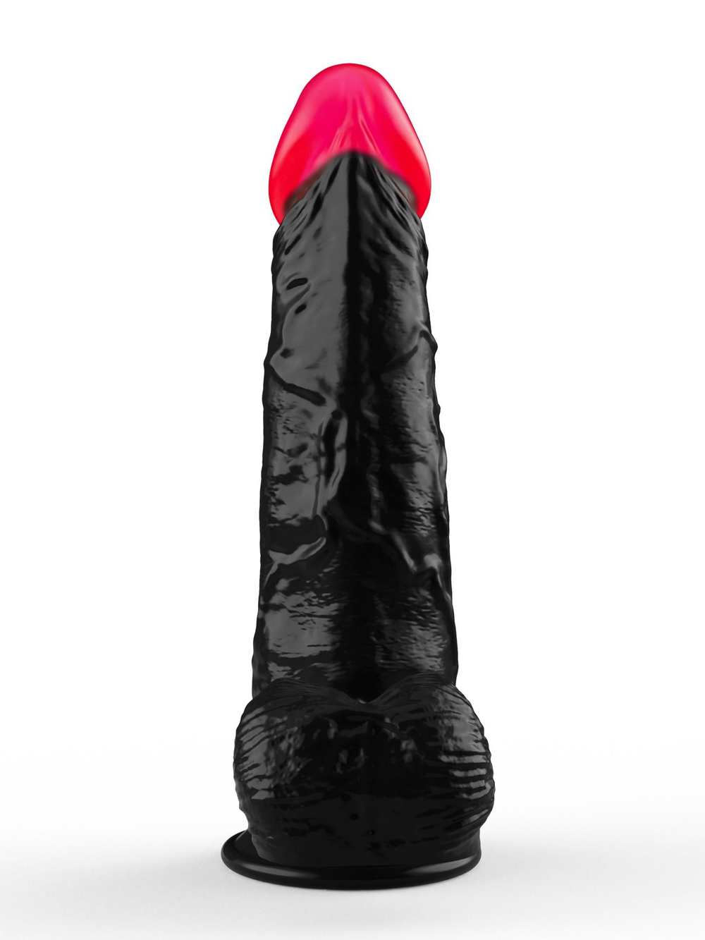 Чёрный фаллоимитатор с красной головкой - 18,5 см. (Цвет: черный с красным)