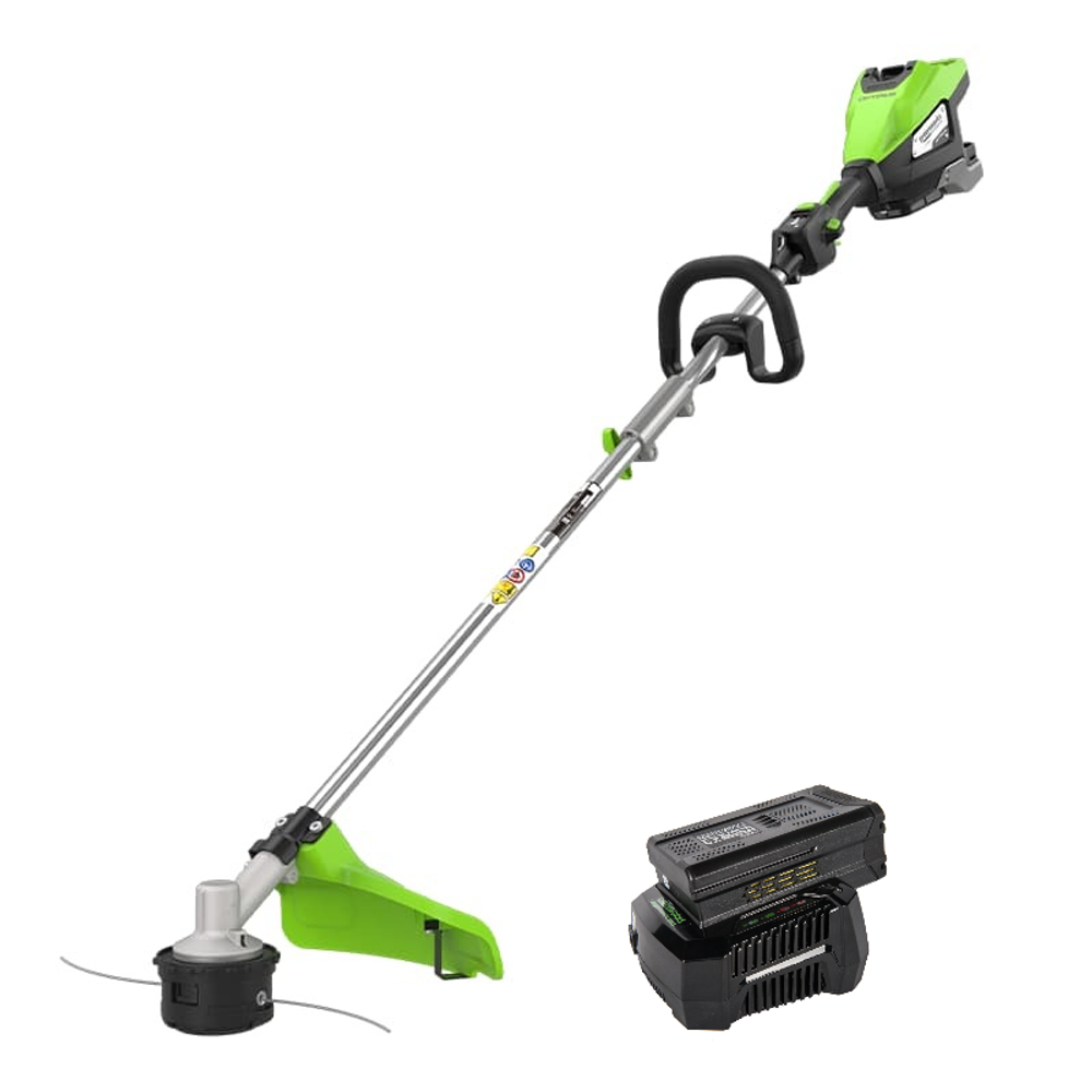 Триммер аккумуляторный Greenworks ST161S, 82V, 1,6 кВт, 43 см, бесщеточный, с 1хАКБ 8 Ач и ЗУ (2112307UH)