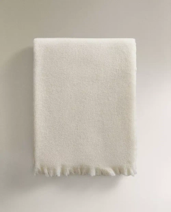 ZARA HOME ПЛЕД С БАХРОМОЙ, ЖЕЛТОВАТО-БЕЛЫЙ