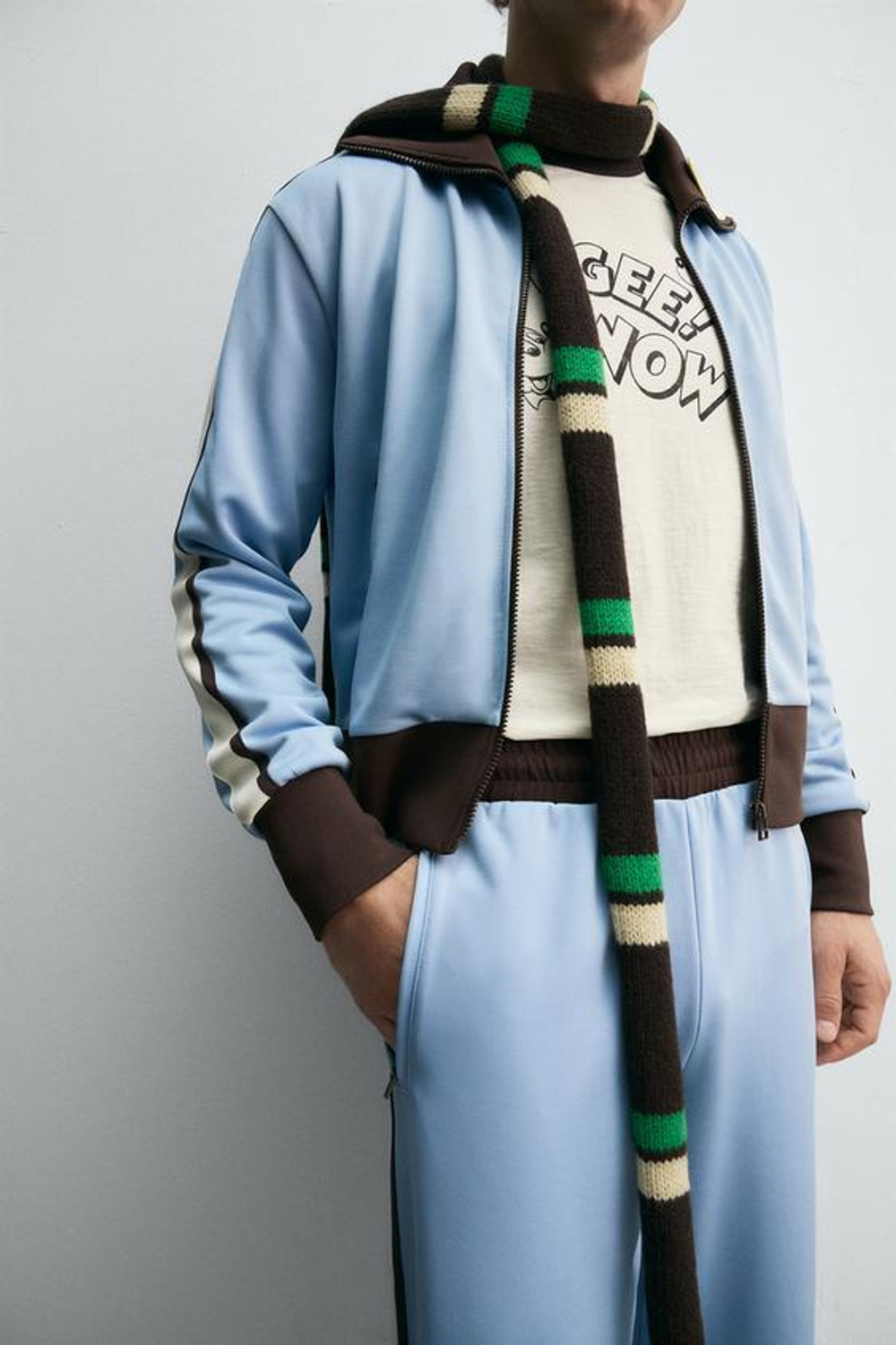 ZARA HARRY LAMBERT X DISNEY КОНТРАСТНЫЕ БРЮКИ-ДЖОГГЕРЫ, НЕБЕСНО-ГОЛУБОЙ