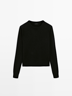 Massimo Dutti Свитер из смесовой шерсти с круглым вырезом, черный