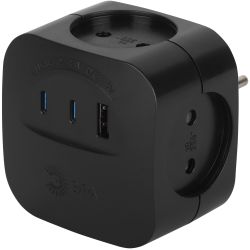 Разветвитель электрический ЭРА SP-4-3USBAC-B на 4 розетки + 3 USB A+C со шторками 10А черный