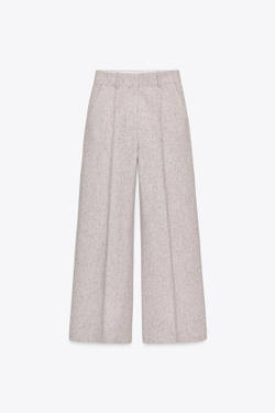 ZARA БРЮКИ WIDE-LEG С ОТДЕЛКОЙ — ZW COLLECTION, БЕЖЕВЫЙ