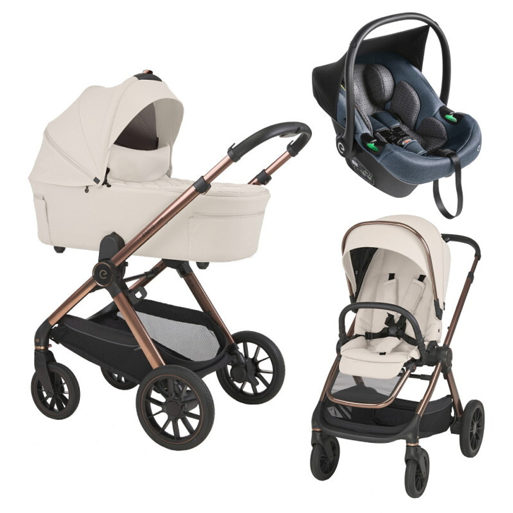 Детская коляска 3 в 1 Espiro Code 2025 и автокресло Pi Gray blue 09 bave ecru/ Серый/синий (Gray blue 103)