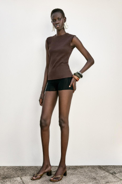 ZARA ТОП БЕЗ РУКАВОВ, КОРИЧНЕВЫЙ