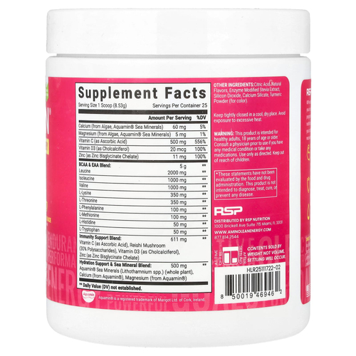 RSP Nutrition, AminoLean® Recovery, без кофеина, гибискус и лимонад, 213 г (7,52 унции)