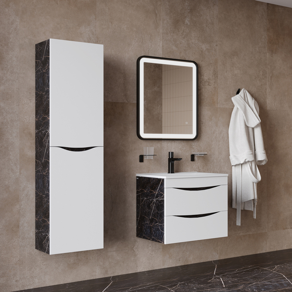 Тумба с умывальником IDDIS Cloud, подвесная, 60 см, белая/черный мрамор, CLO60B0i95K