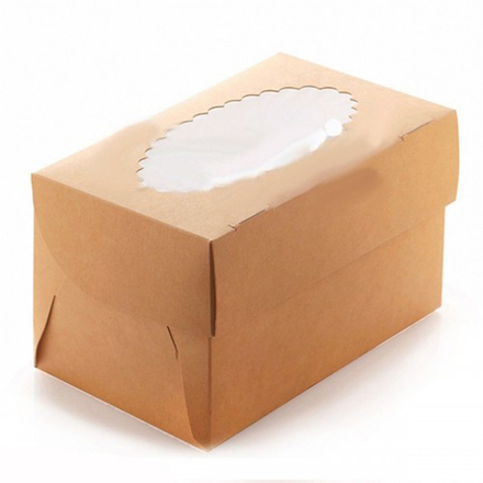 Упаковка для капкейков КРАФТ с ОКНОМ ( 2 ячейки )