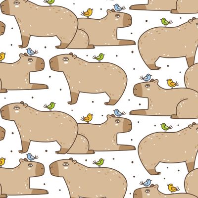 Милые капибары и птички